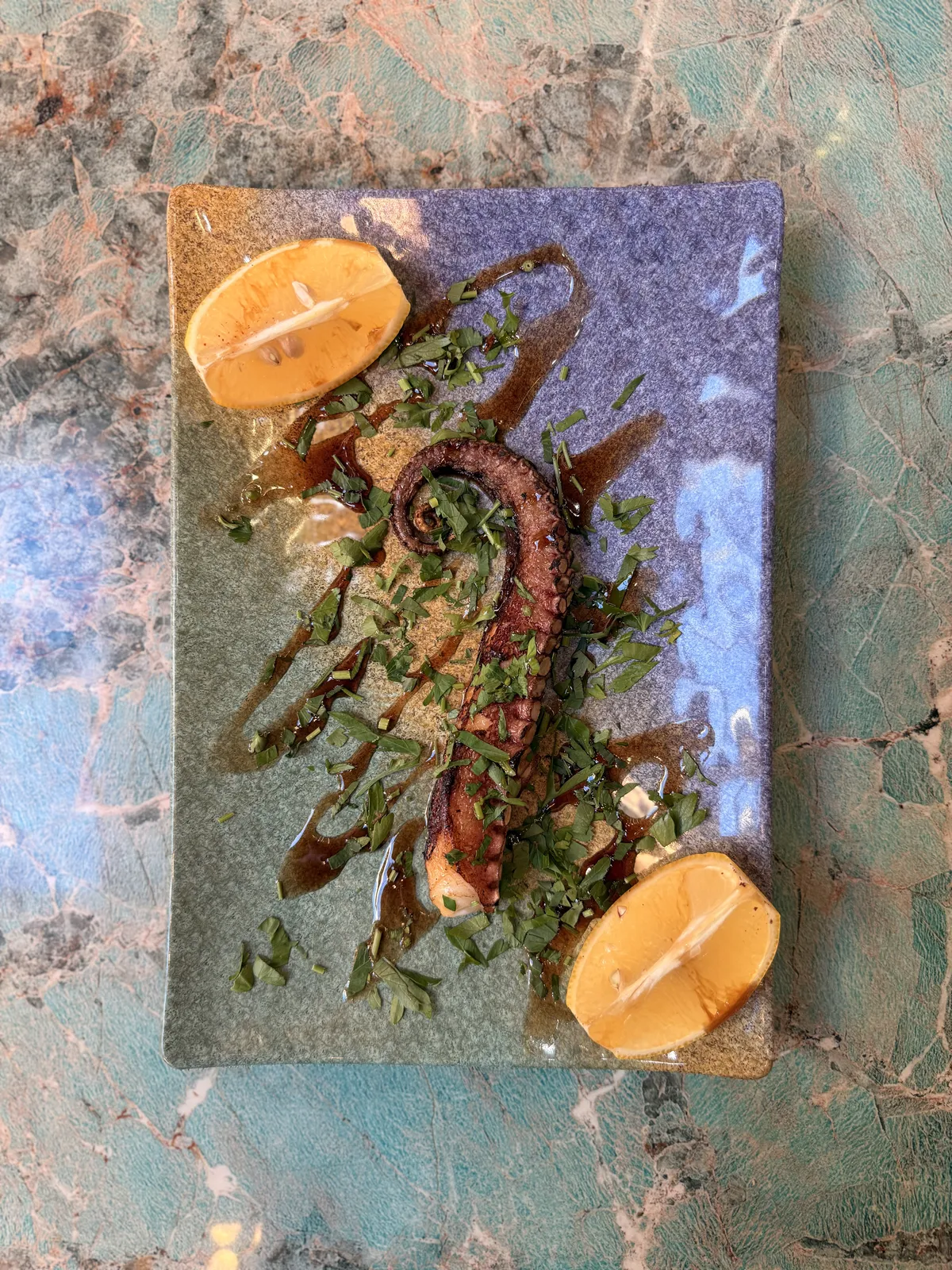 Grilled octopus dressed with herbs and lemon