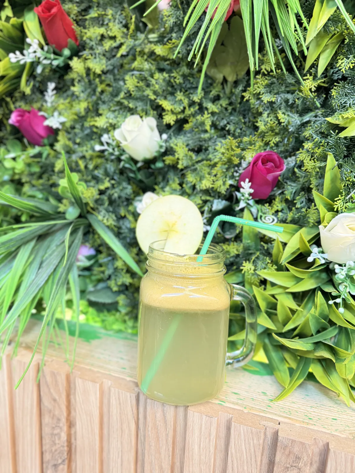 Freshly squeezed juice served in a glass jar